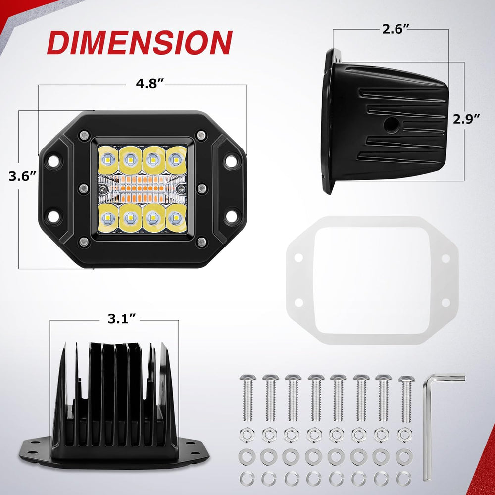 Nilight Flush Mount LED Light Pods 2PCS 42W Amber White 3 Lighting Modes Fog ...