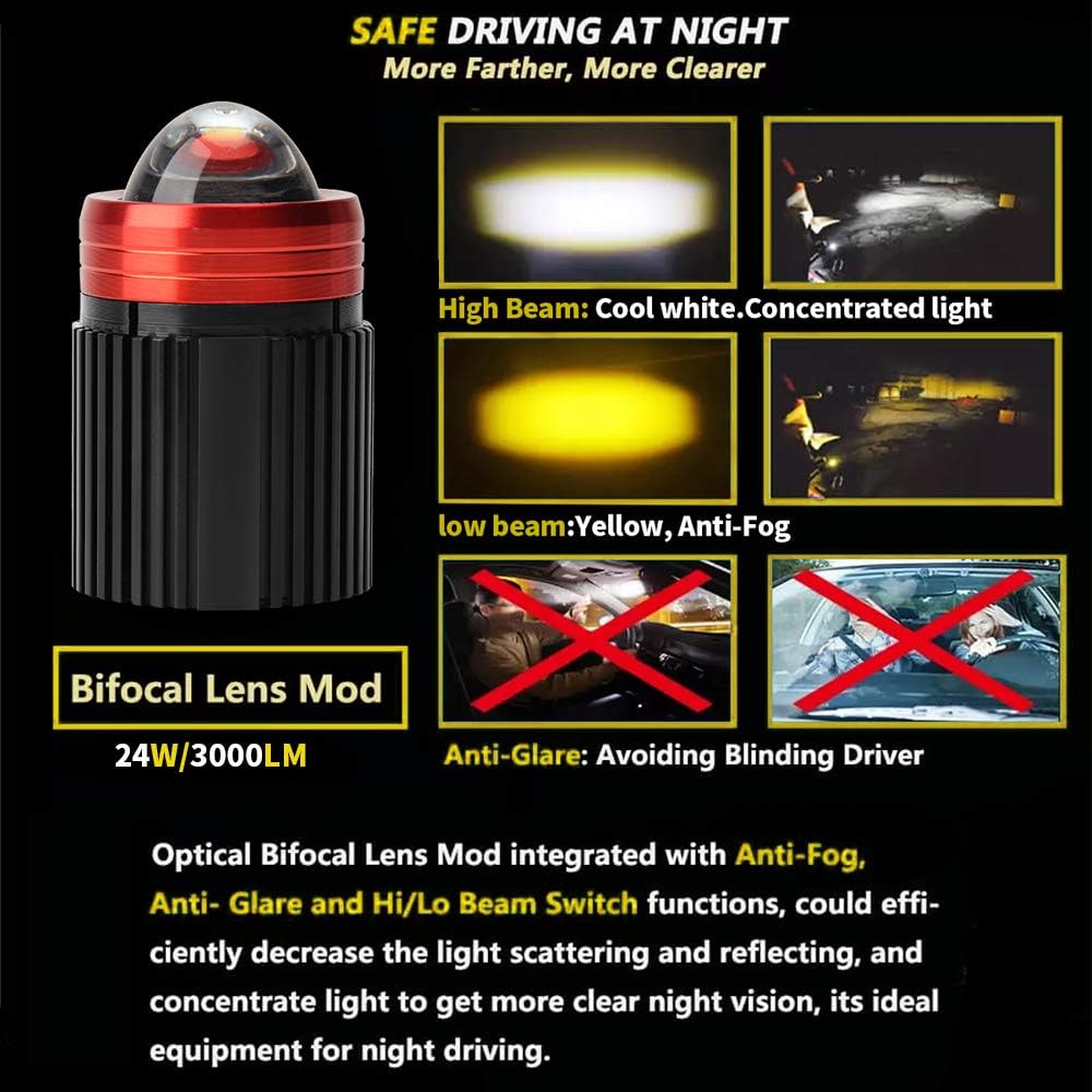 OPP ULITE Motorcycle Led Fog Lights 3000K Amber Yellow 6500K White Driving Li...