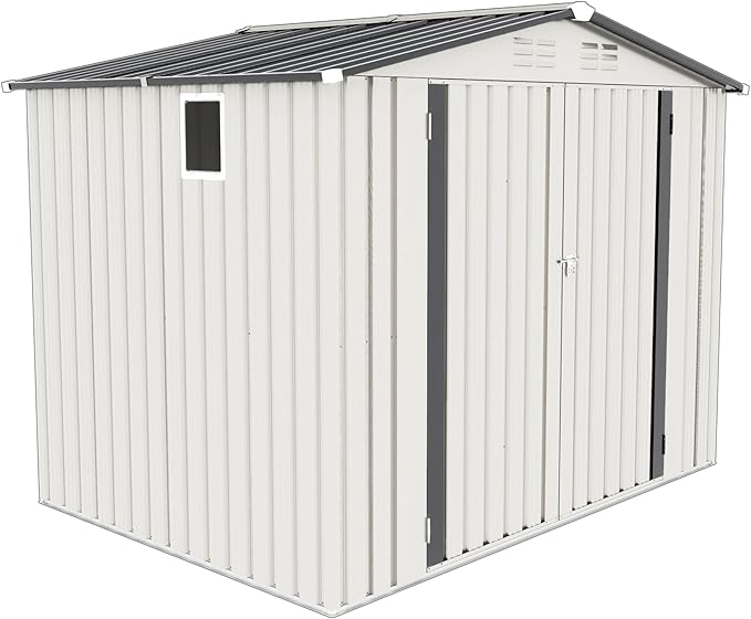 8x5.7x6FT Storage Shed, Outdoor Galvanized Steel Garden Shed