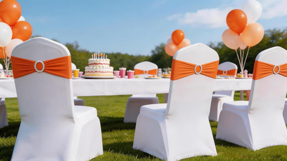 50 Pack Spandex Orange Chair Sashes for Wedding Stretch Chairs Bows Bands wit...