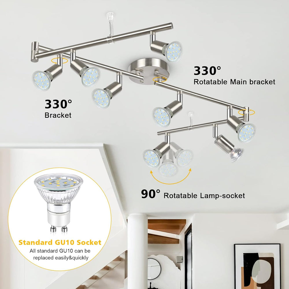 Unicozin LED Track Lighting Kit, 54.13'' Matt Nickel 8 Way Ceiling Sp...
