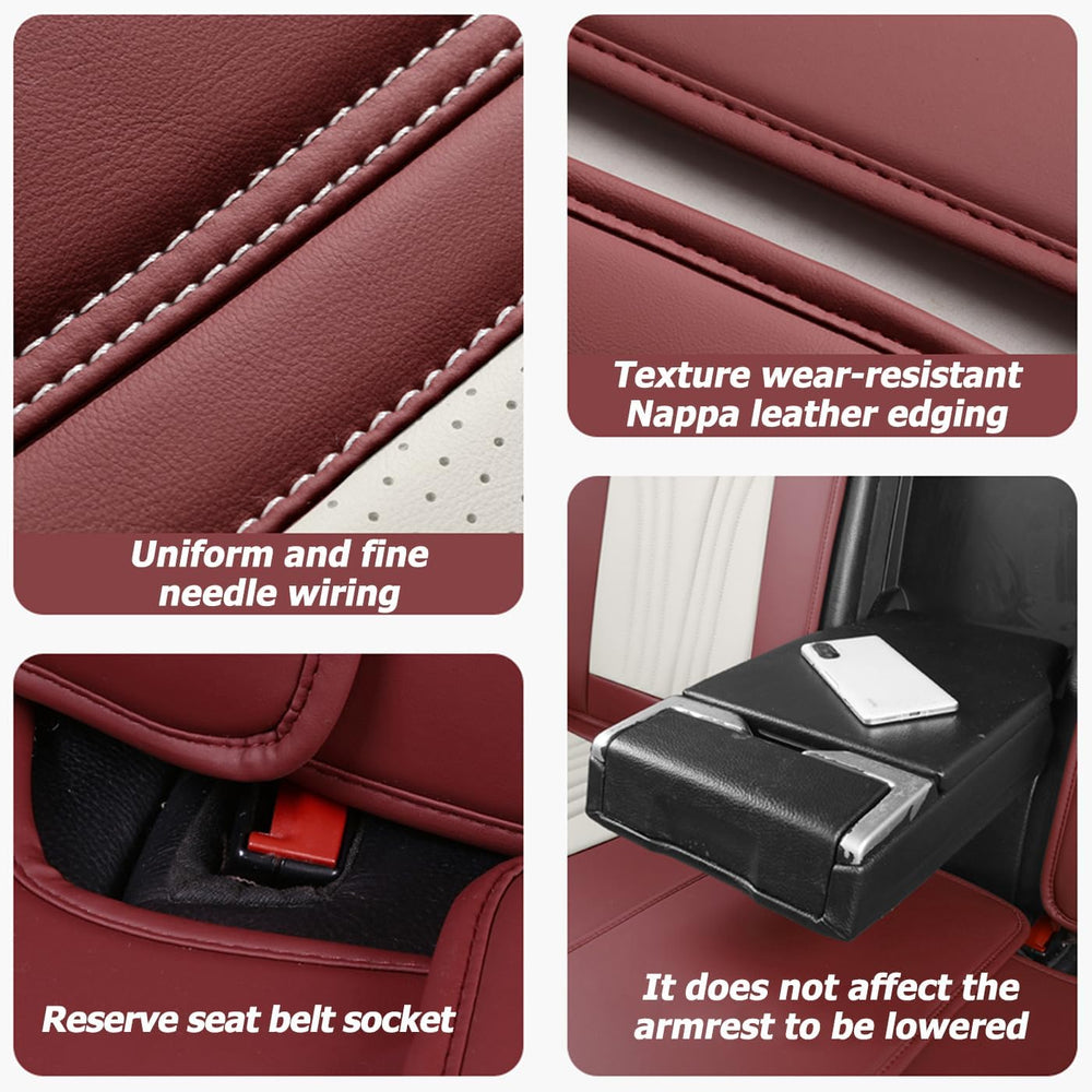 Car Seat Covers Full Set for 5 Seats - Nappa Leather 3D Foam Back Support, Su...