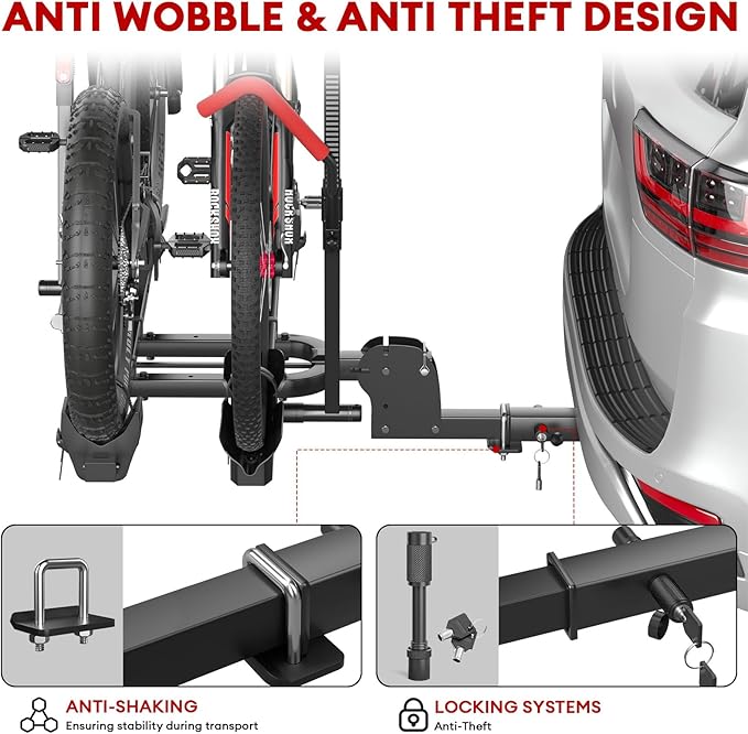 Hitch 2 EBike Rack with Ramp, 170lbs Capacity Electric Bike Carrier Foldable