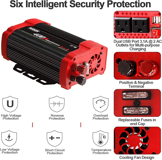 400W Car Power Inverter, DC 12V to 110V AC Converter