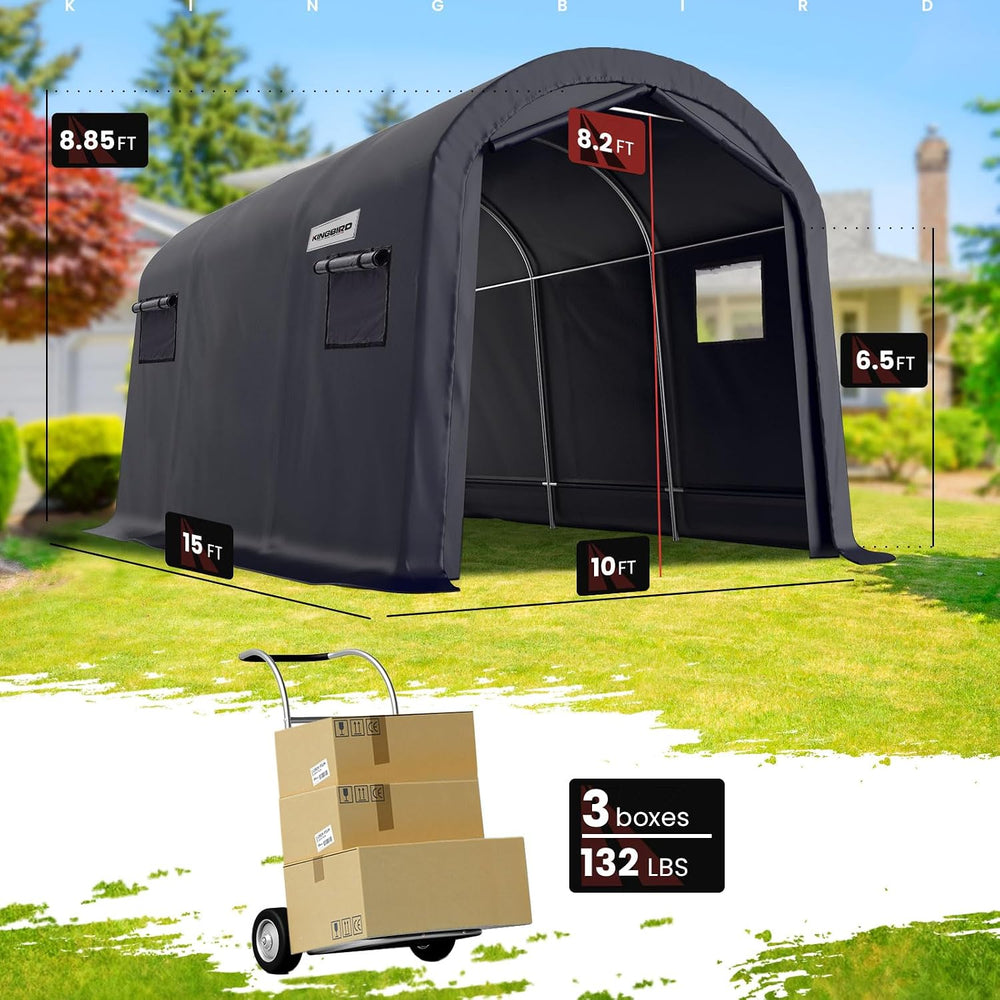 KING BIRD 10' x 15' Carport Heavy Duty with Roll-up Ventilated Windows