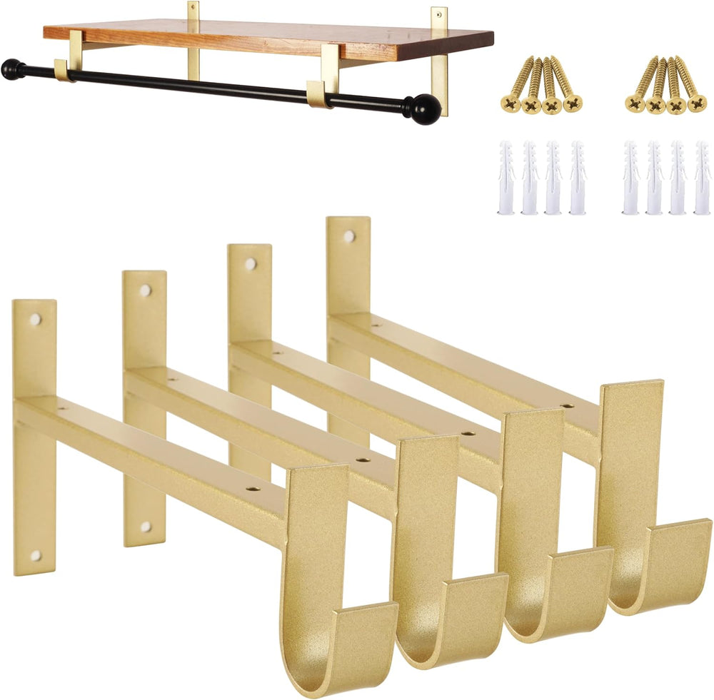 AddGrace Closet Rod Bracket Heavy Duty Shelf Brackets Gold 10 Inch 4 Pack