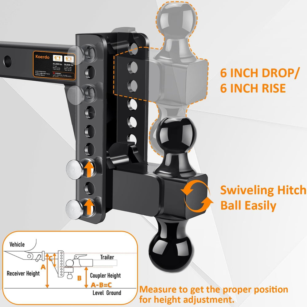Adjustable Trailer Hitch -Drop Hitch-Tow Hitch with 2 inch Receiver-6inch Dro...