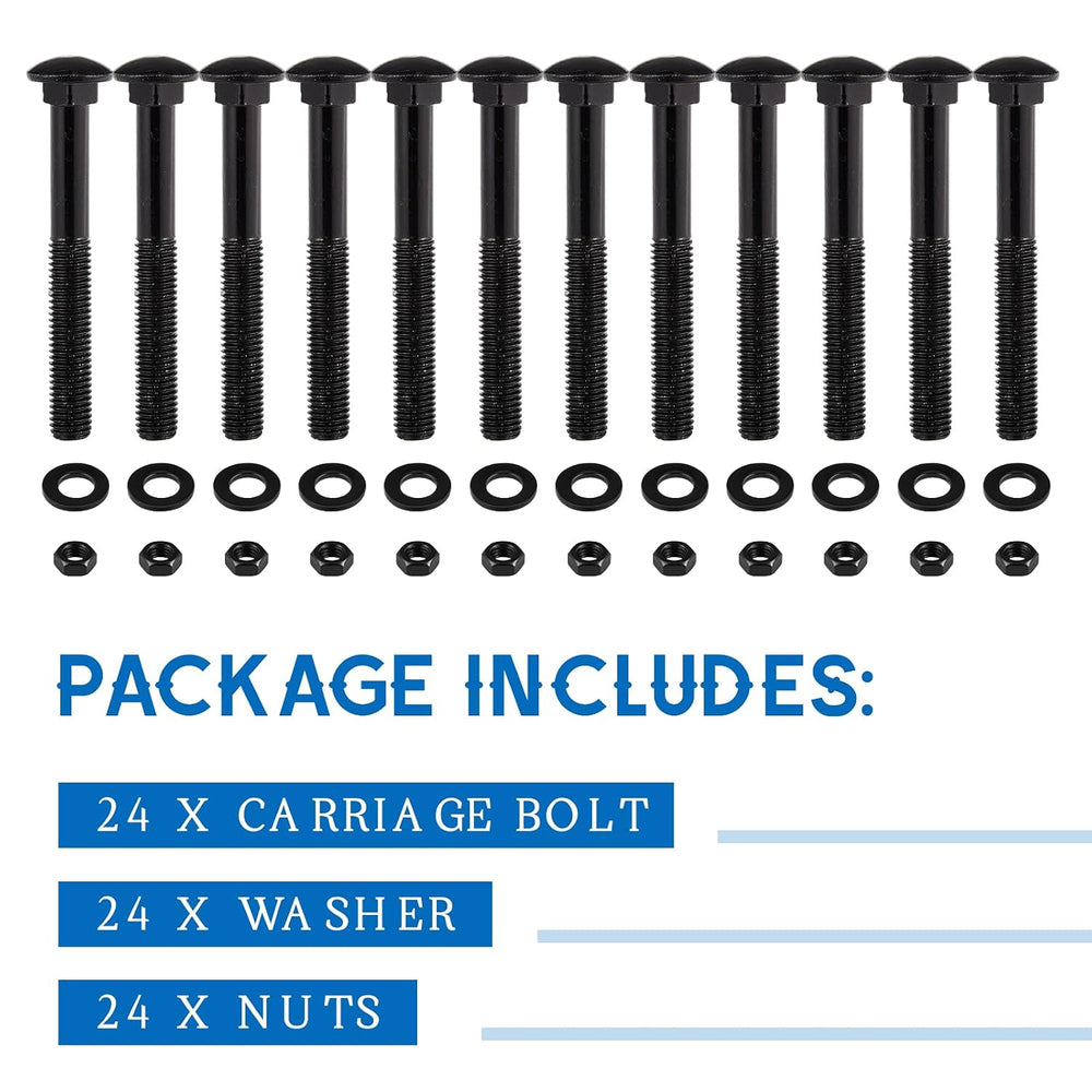 Zonon 24 Sets Carriage Bolt, Black, 1/2 x 4 Inch