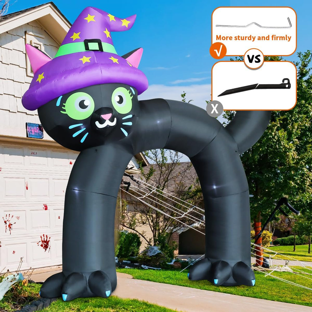 COMIN 14FT Halloween Inflatables Outdoor Decorations Black Cat Arch Blow Up Y...