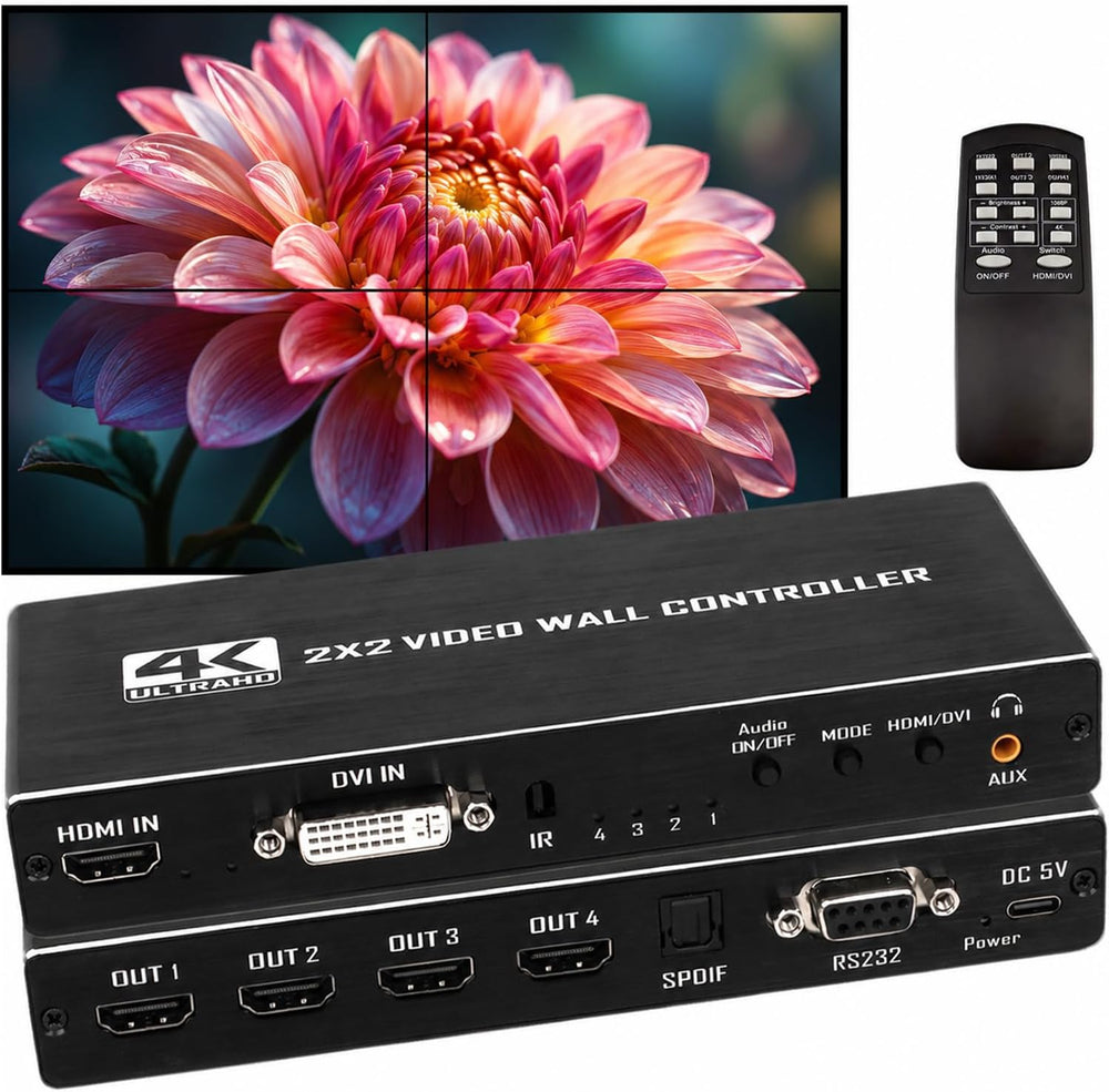 2X2 4K HDMI Video Wall Controller Processor, 8 Splicing Modes (1X2, 1X3, 1X4,...
