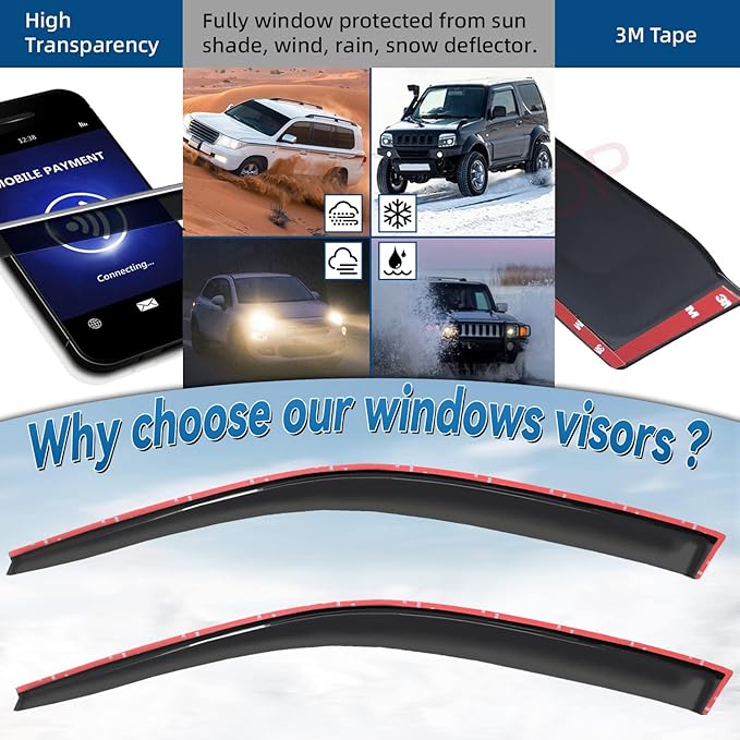 2pcs Front Smoke Sun/Rain Guard Outside Mount Tape-On Window Visors Compatible