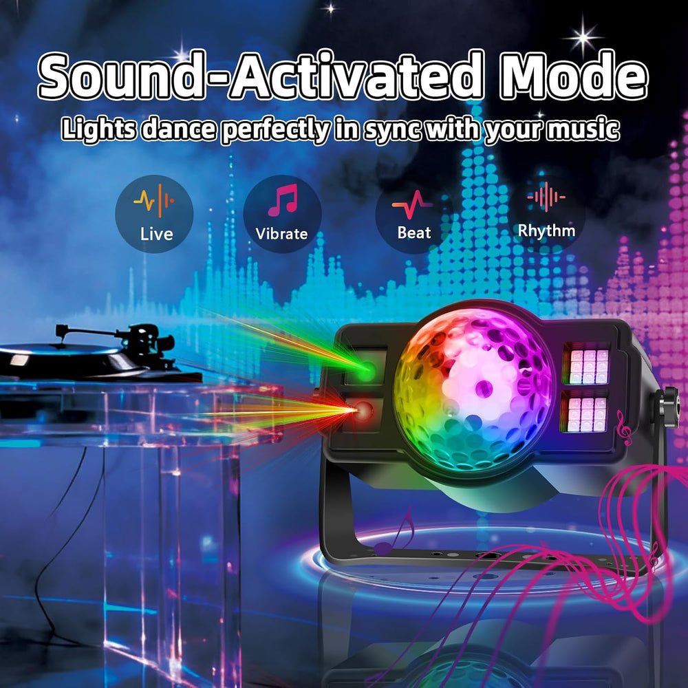 3-in-1 Disco Ball Party Lights, Sound Activated DJ Strobe Light with 60 Patte...