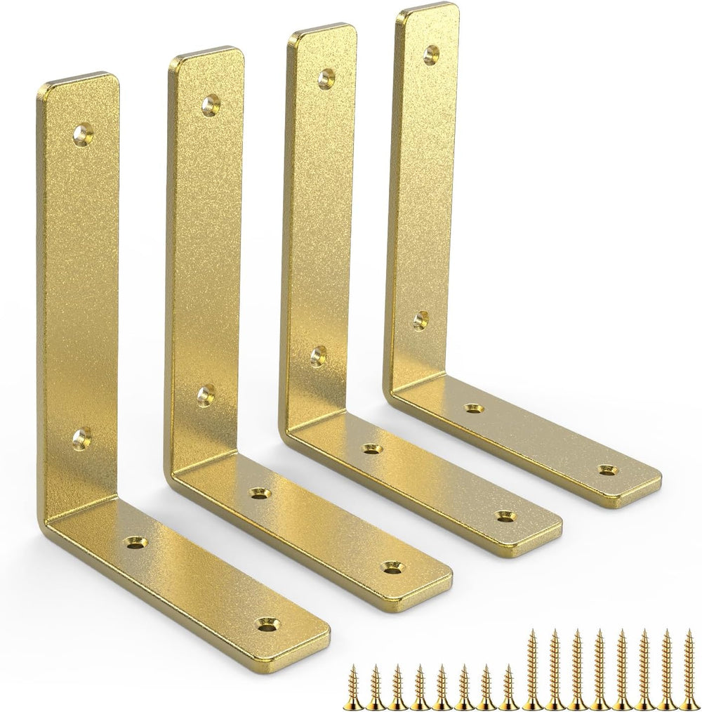L Shelf Brackets 10 inch, Gold Heavy Duty Iron Shelf Brackets, Industrial Mod...