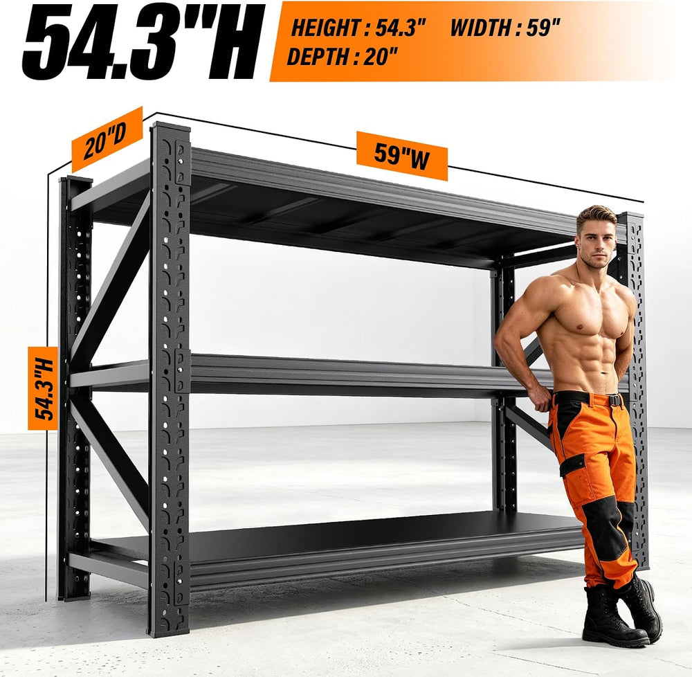 59"W Garage Shelving Heavy Duty Metal Storage Shelves , 3-Tier Garage St...