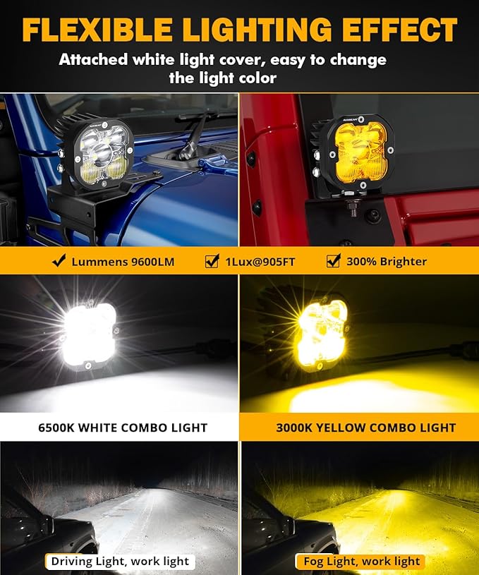 Auxbeam 3 Inch Led Pods Amber Fog White Off Road Driving Light XP-Ultra Series