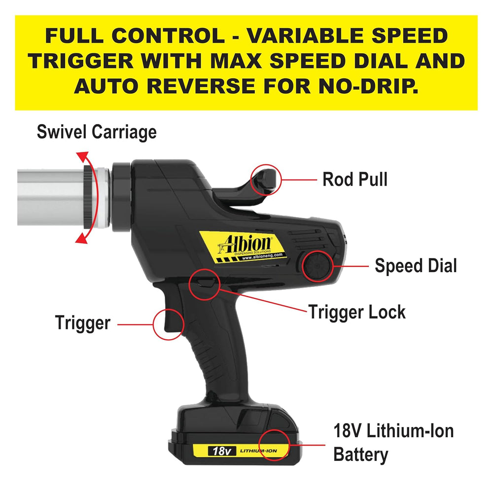 Albion Engineering DL-59-T13E Special Deluxe Cordless Bulk Caulking Gun, 18V,...