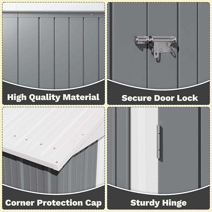 Greesum 8×6FT Outdoor Storage Shed, Metal Patio Storaged Sheds