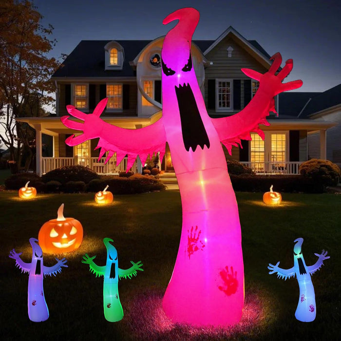 Gardwin 12 FT Halloween Inflatables Ghost Outdoor Decorations, Lighted Blow Up with Built-in Colorful LEDs, Halloween Holiday Decor for Home Yard Garden Front Lawn Indoor Party