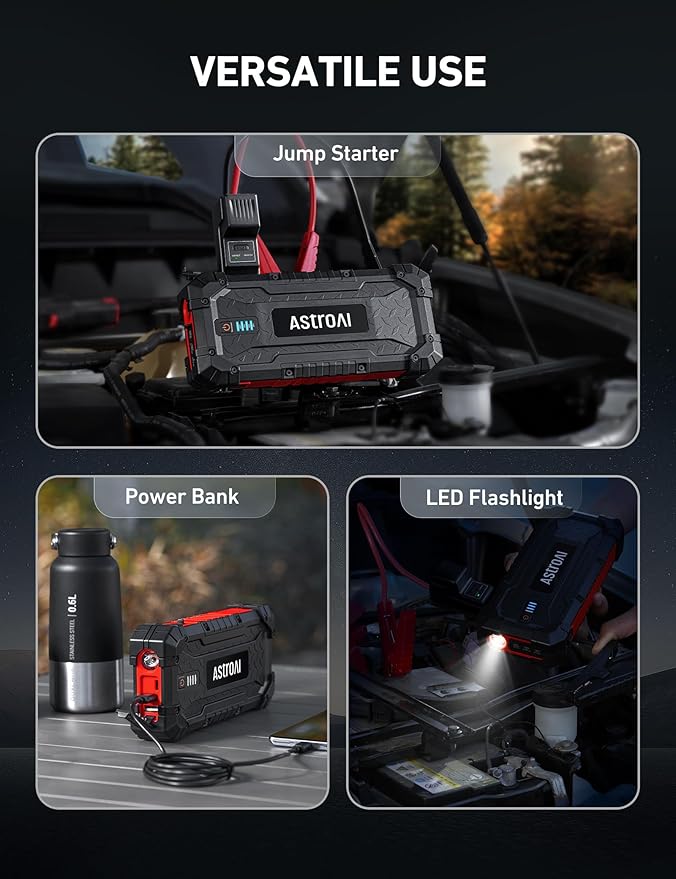 AstroAI S8 Ultra 4000A Peak Jump Starter, Up to All Gas/12L Diesel Engine