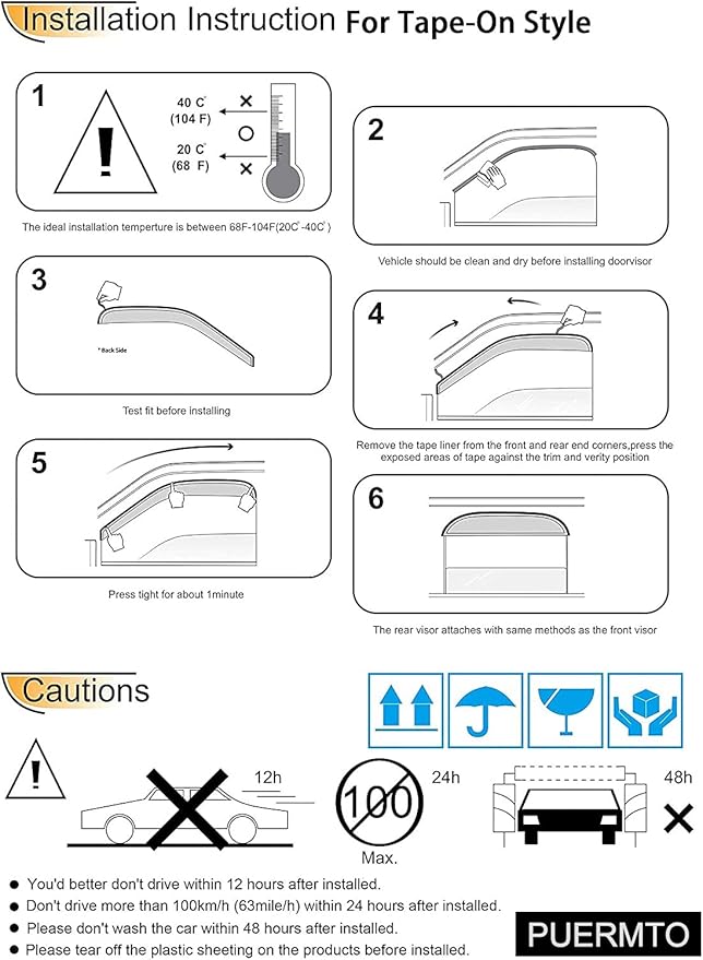 94119 Side Window Wind Deflector, Window Visor fit