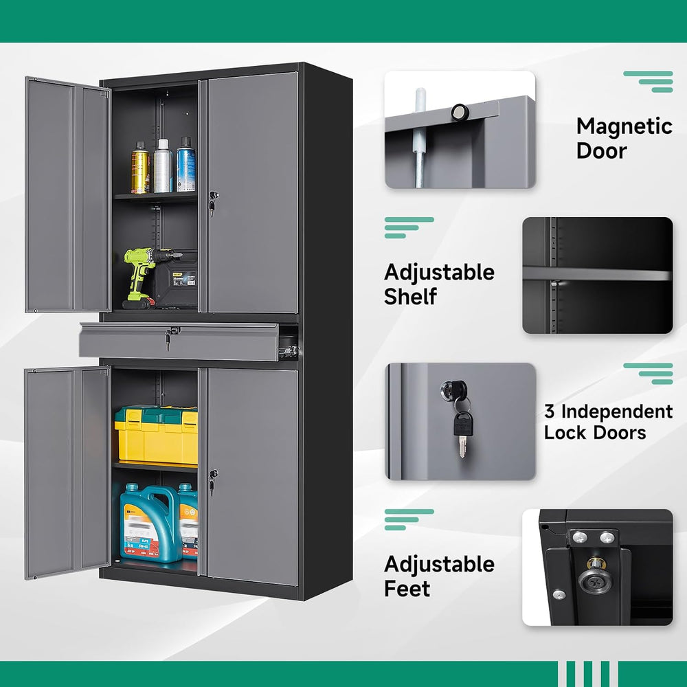 Letaya Metal Garage Storage Cabinet with Drawer,4 Door Tool Cabinet with Lock...
