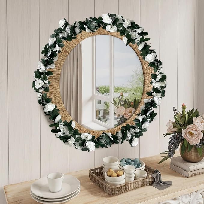 16Pcs 126Ft White Rose Garland, Fake Rose Hanging Flowers, Artificial Flower ...