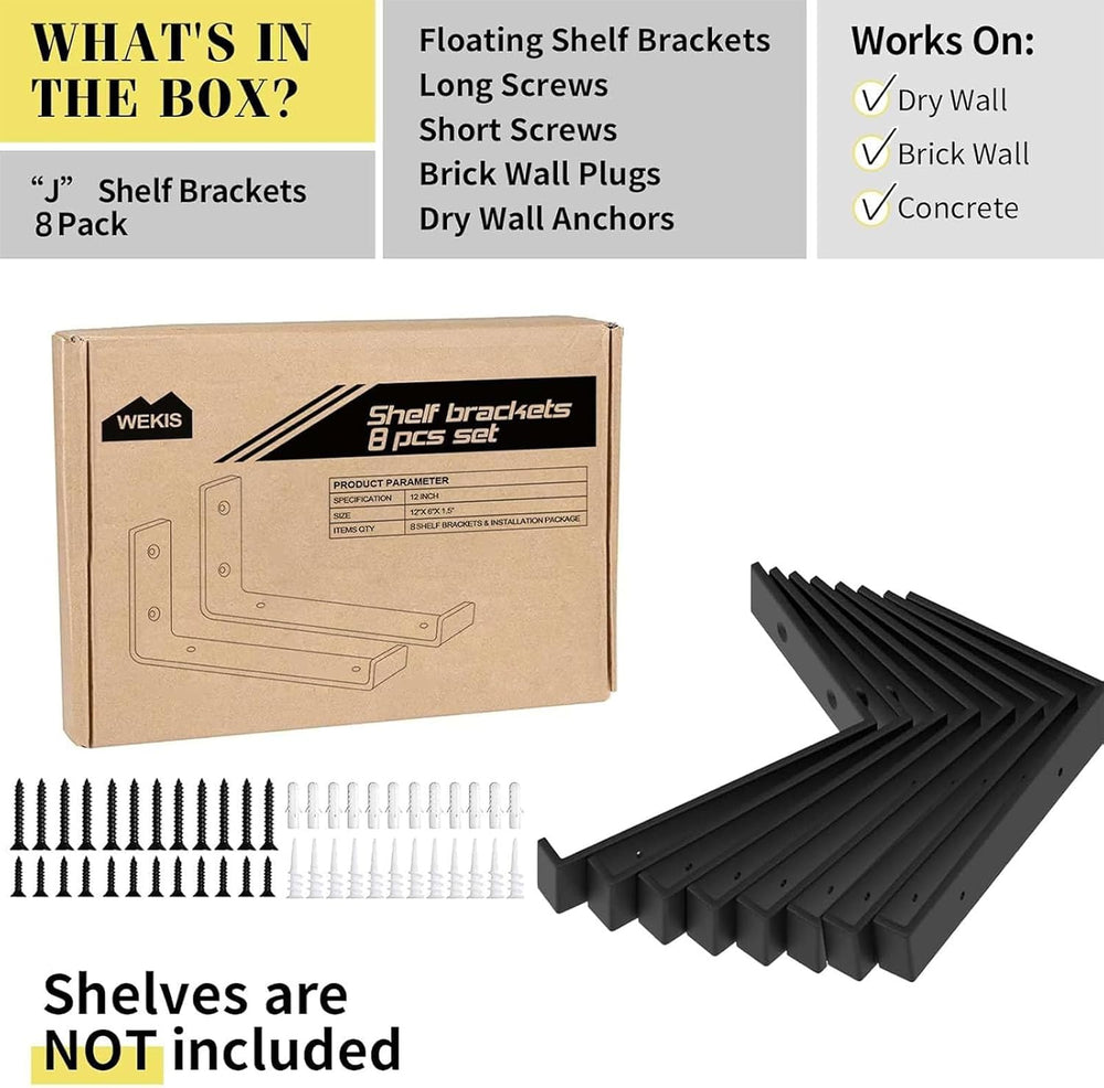 WEKIS Shelf Brackets 12 Inch, Strong Heavy Duty Floating Shelf Brackets Pack ...
