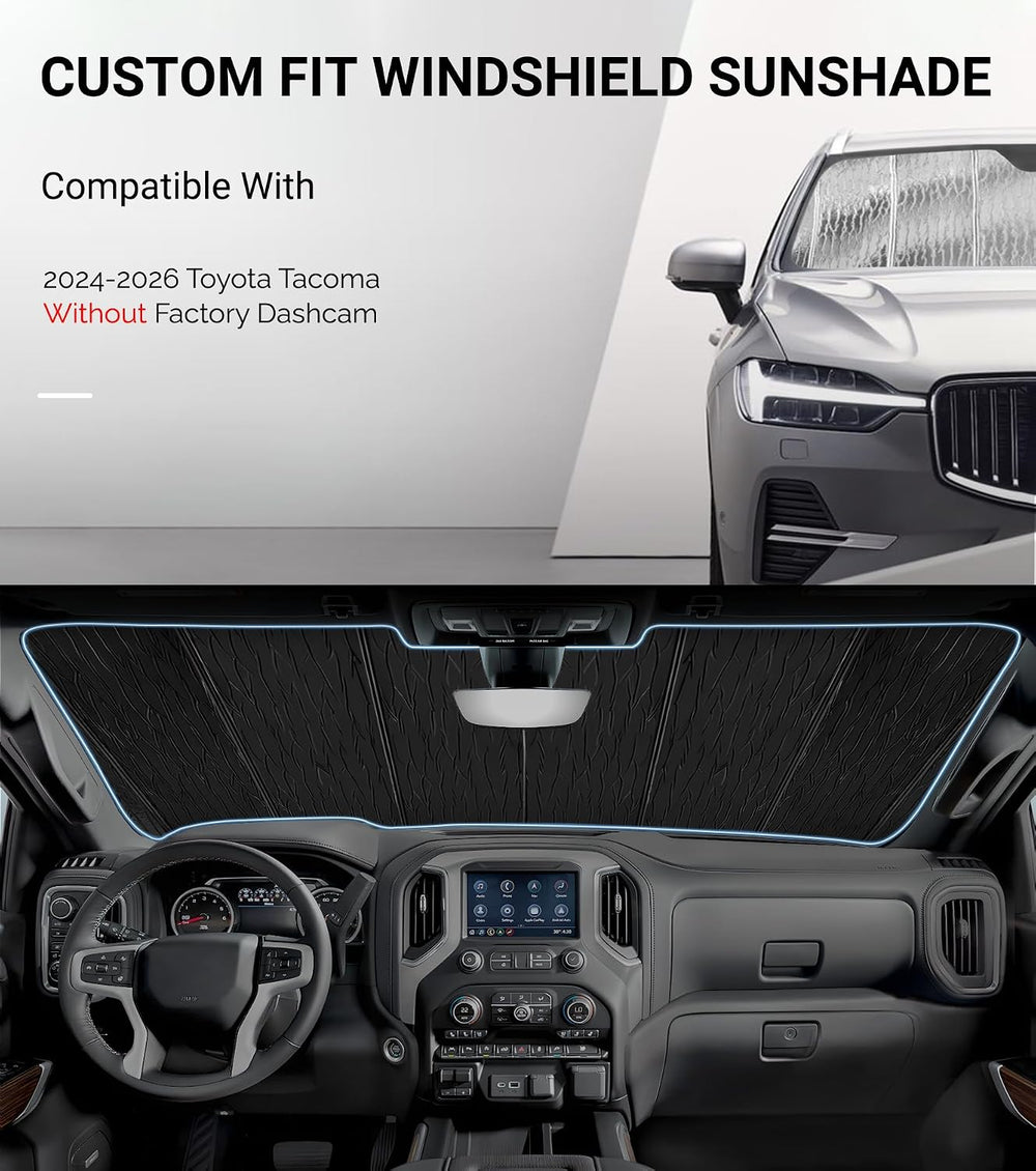 Pigenius Windshield Sun Shade for Toyota Tacoma 2024-2026 Without Factory Das...