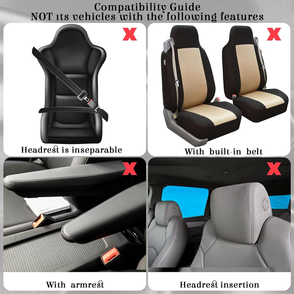 17 Pcs Car Seat Cover Full Set for Women Fluffy Fuzzy, Beige Black