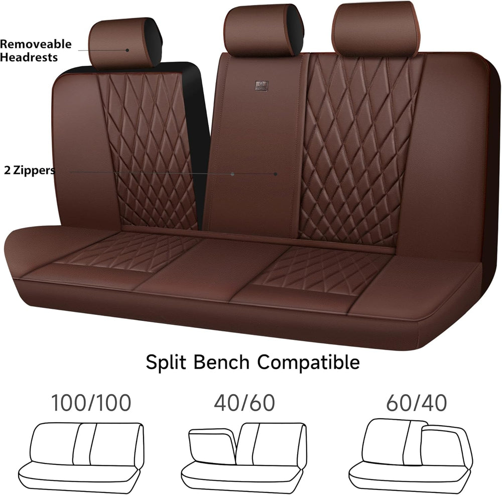 CAR PASS Piping Luxury Faux Leather Seat Covers Full Set, 5 Seats Anti-Slip W...