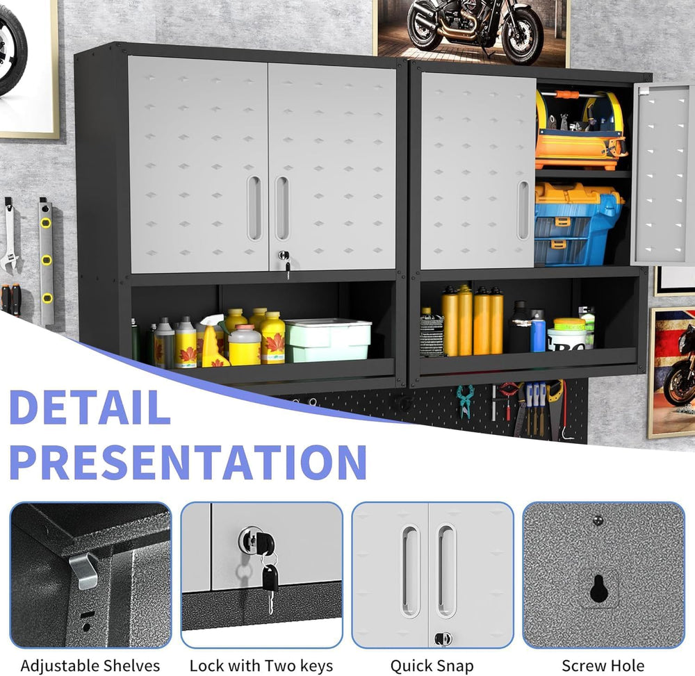 Garage Storage Cabinet System 8pcs Heavy Duty Workshop Set Wall Mount Cabinet...