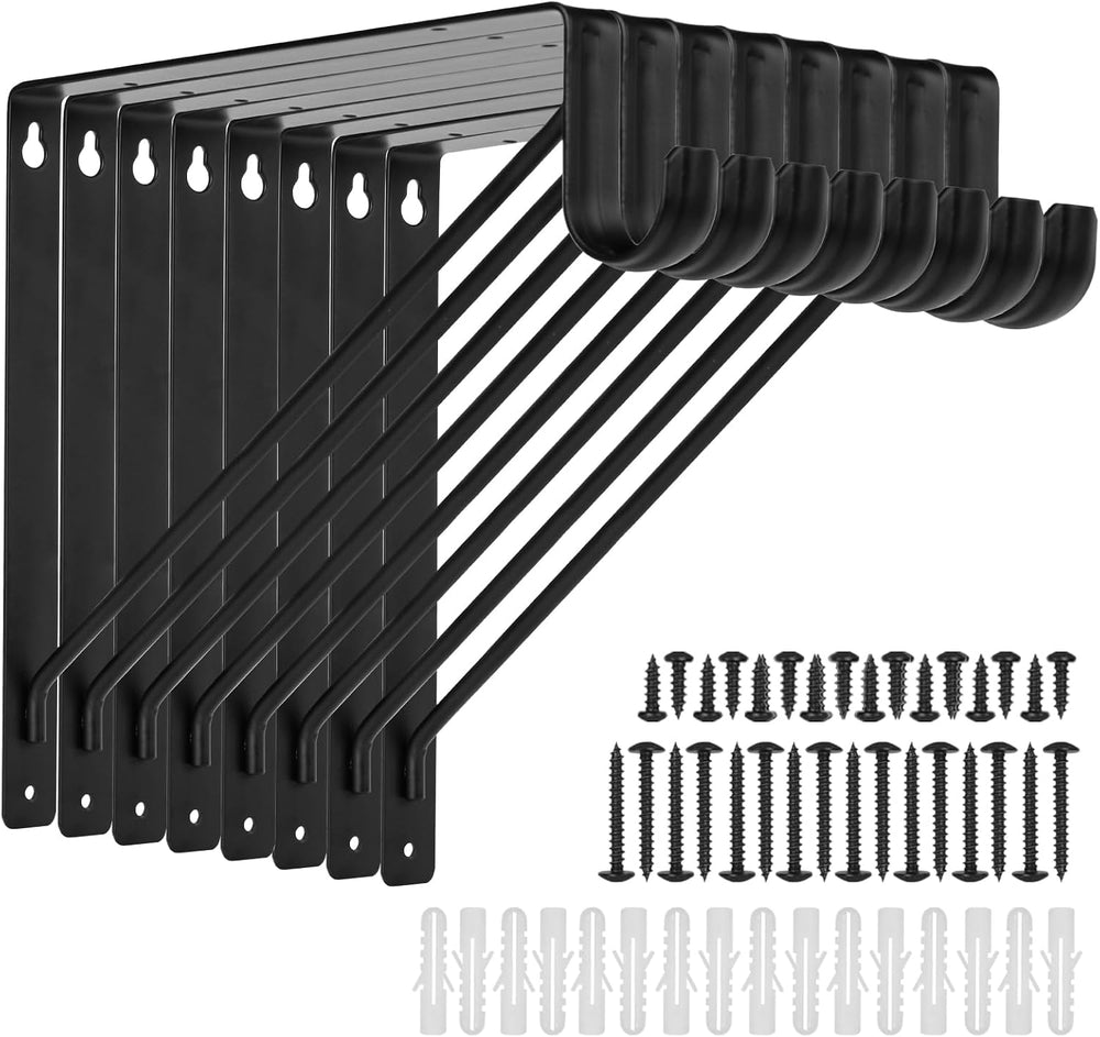 8 Pack Closet Shelf & Rod Brackets, 11x11in Closet Brackets, Black