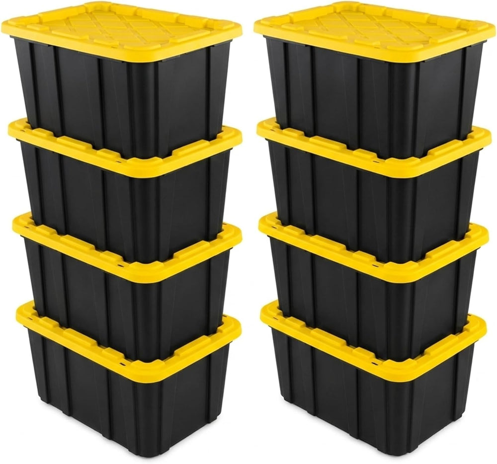 Sterilite Industrial Storage Tote with Lids for Garage, 27 Gallon, 8-Pack