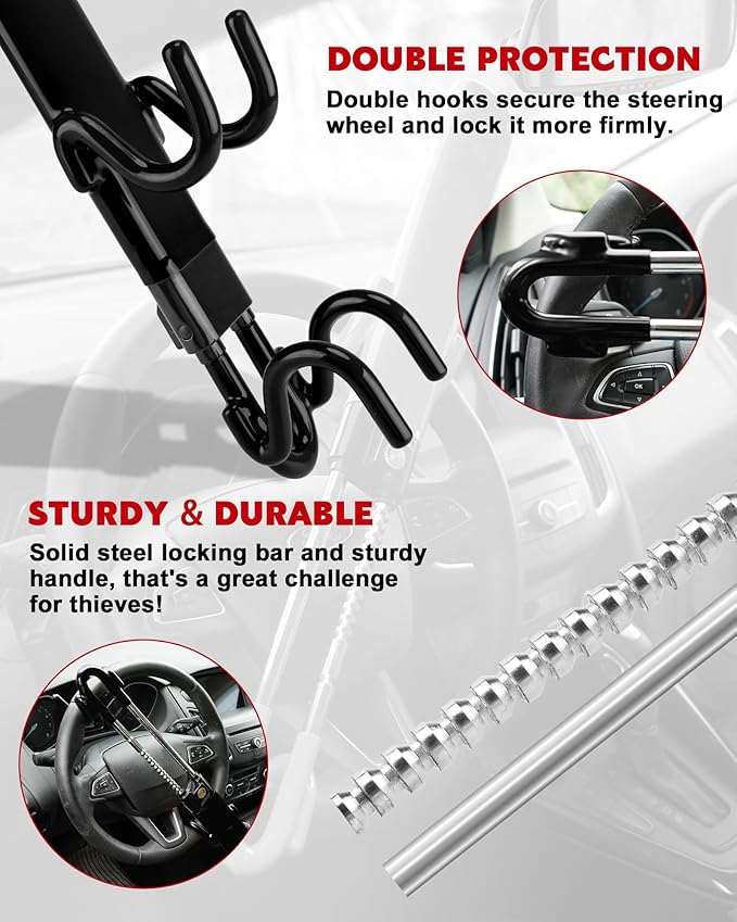 Tevlaphee Steering Wheel Lock Anti-Theft Car Device Heavy Duty Security Car
