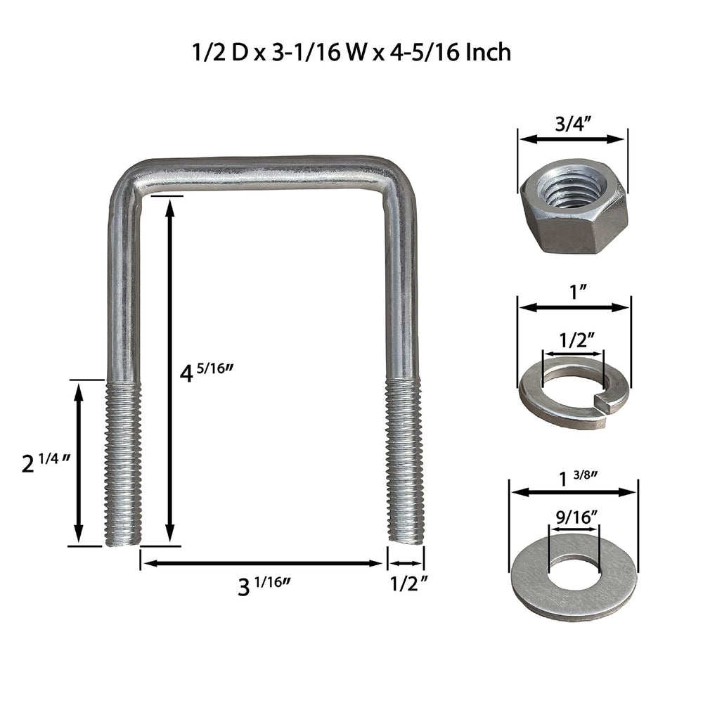 A.A Square U Bolt with Hardware for Boat Trailer, Galvanized Steel, 1/2"...