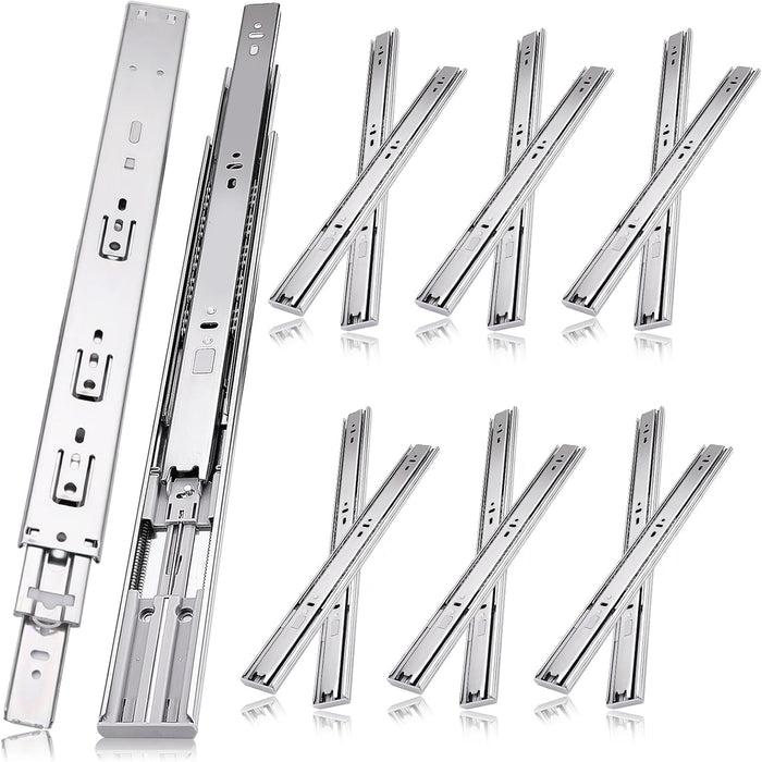 14 inch Drawer Slides 6 Pairs (12pcs) Soft Self Close 3 fold Full Extension Ball Bearing Cabinet Drawer Glides Side Mount for Dresser, Cabinet, Kitchen 100 LB Capacity 14" Silver