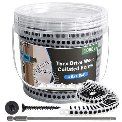 #8x1-3/4 Collated Drywall Screws, 1000PCS Wood Screws with Torx Drive