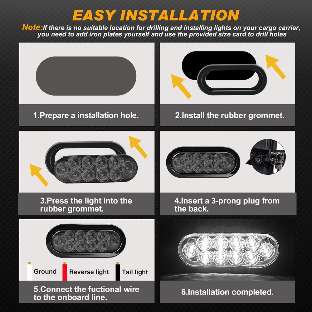 6" Oval Smoked Lens LED Trailer Tail Light Kit,4 Red+2 White,Stop/Brake/...