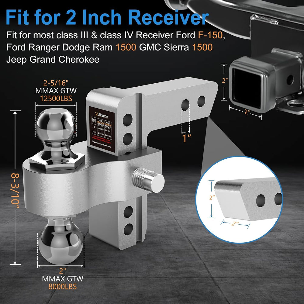 Adjustable Trailer Hitch-Drop Hitch for 2 inch Receiver, 6 Inch Drop/Rise, 2&...