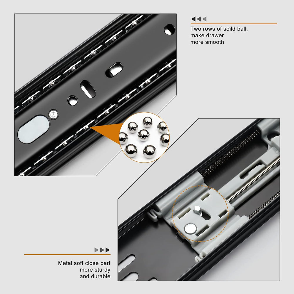 LONTAN 10 Pairs Black Soft Close Drawer Slides 22 Inch Heavy Duty Runners