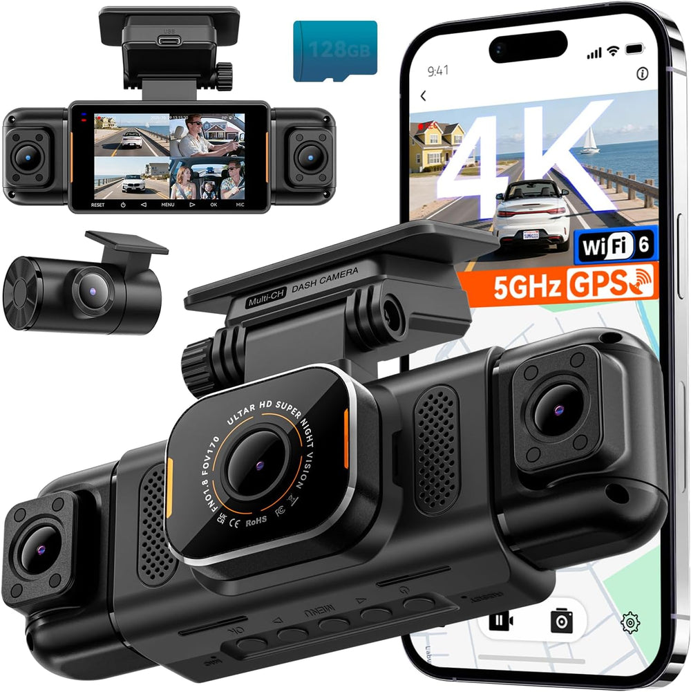 IIWEY N5 PRO 4K 4 Channel Dash Cam, 360° View 1080P Rear Inside