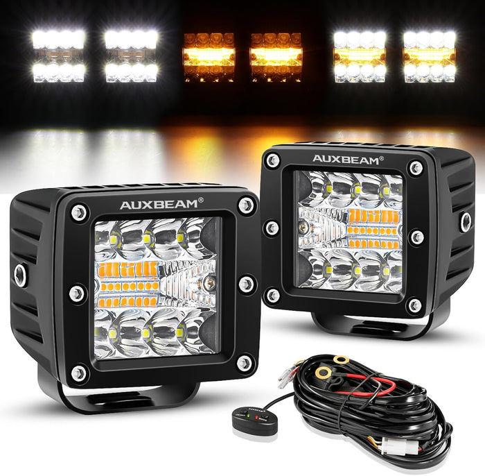 Auxbeam 3 Inch LED Pod 6 Modes Amber White 72W Combo Beam Offroad Light Bar