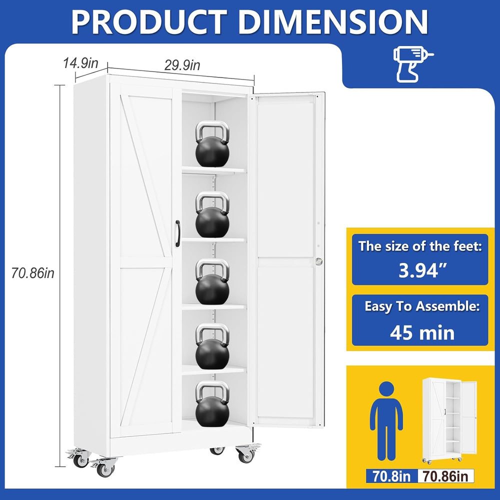 PAOFIN 71" Metal Garage Storage Cabinets with Wheels