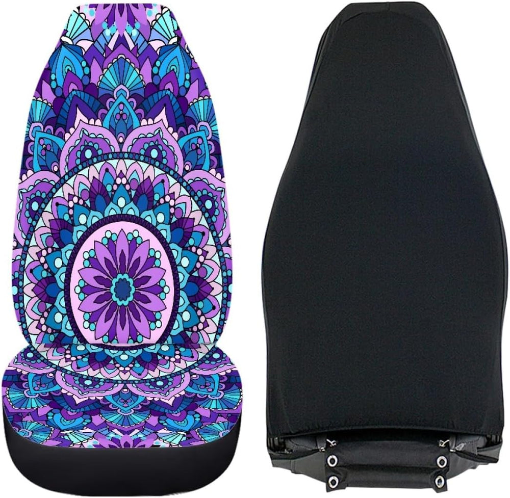 Pehede Car Seat Cover Purple Mandala Flower Pattern Front for Cars, Easy to I...