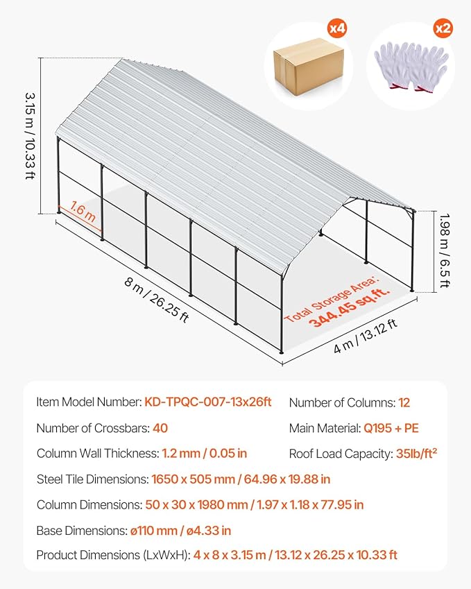 VEVOR Heavy Duty Metal Carport, Car Tent Garage Shade
