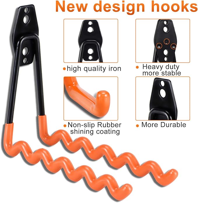AOBEN Garage Hooks, Power Tool, Ropes-Orange (24PCS)