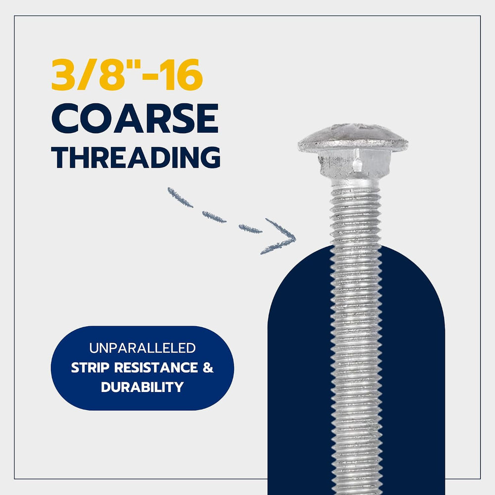 3/8" x 4" (50 Pack) Galvanized Carriage Bolt Kit, Grade 307A, Hot D...