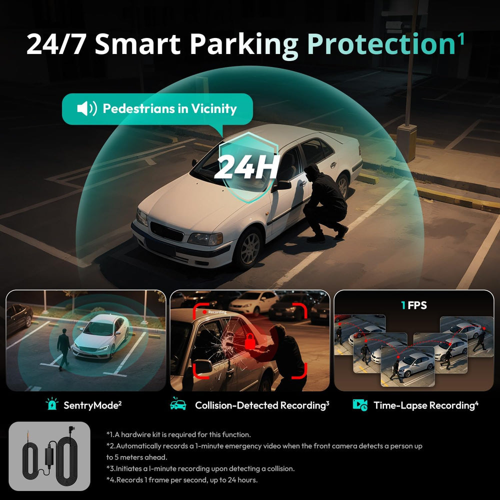 BOTSLAB 4 Channel 360° Dash Cam with Hardwire Kit, 128GB Card,Voice Control