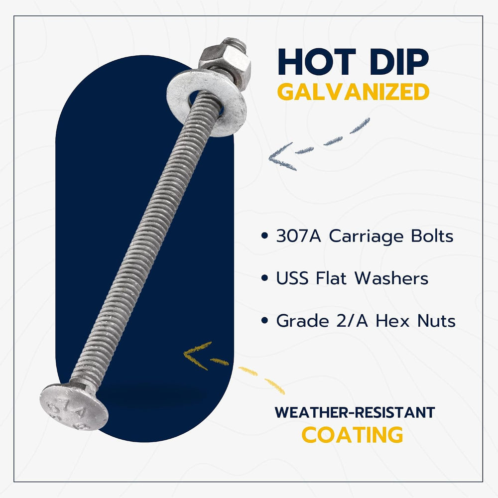 1/4" x 6" (100 Pack) Galvanized Carriage Bolt Kit Grade 307A Includ...