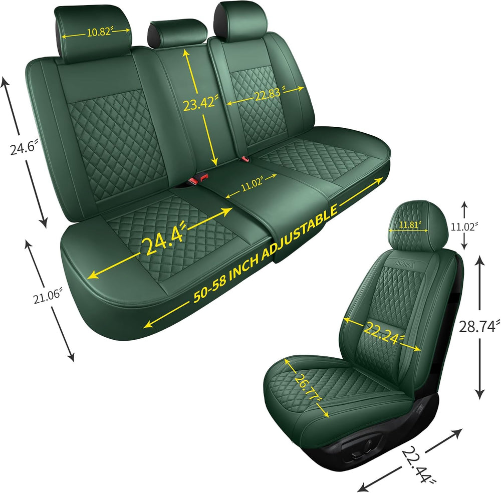Green Thick Nappa Leather Automotive Front Car Seat Covers Set of 2